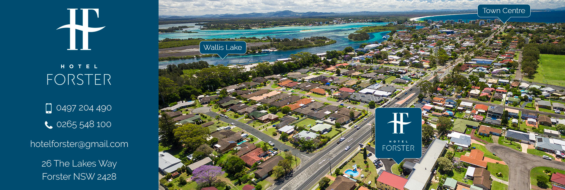 Hotel Forster aerial view with labelled attractions